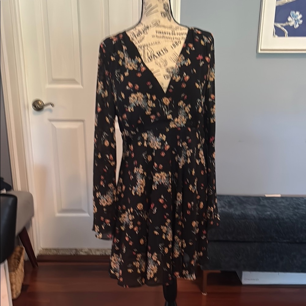 Free People Black Floral Long Sleeve Dress